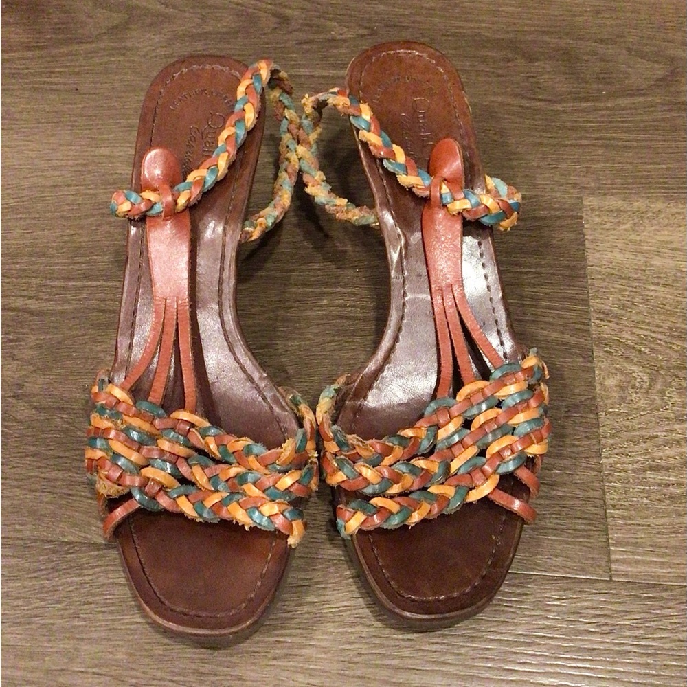 Vintage Qualicraft leather braided multicolor sandals